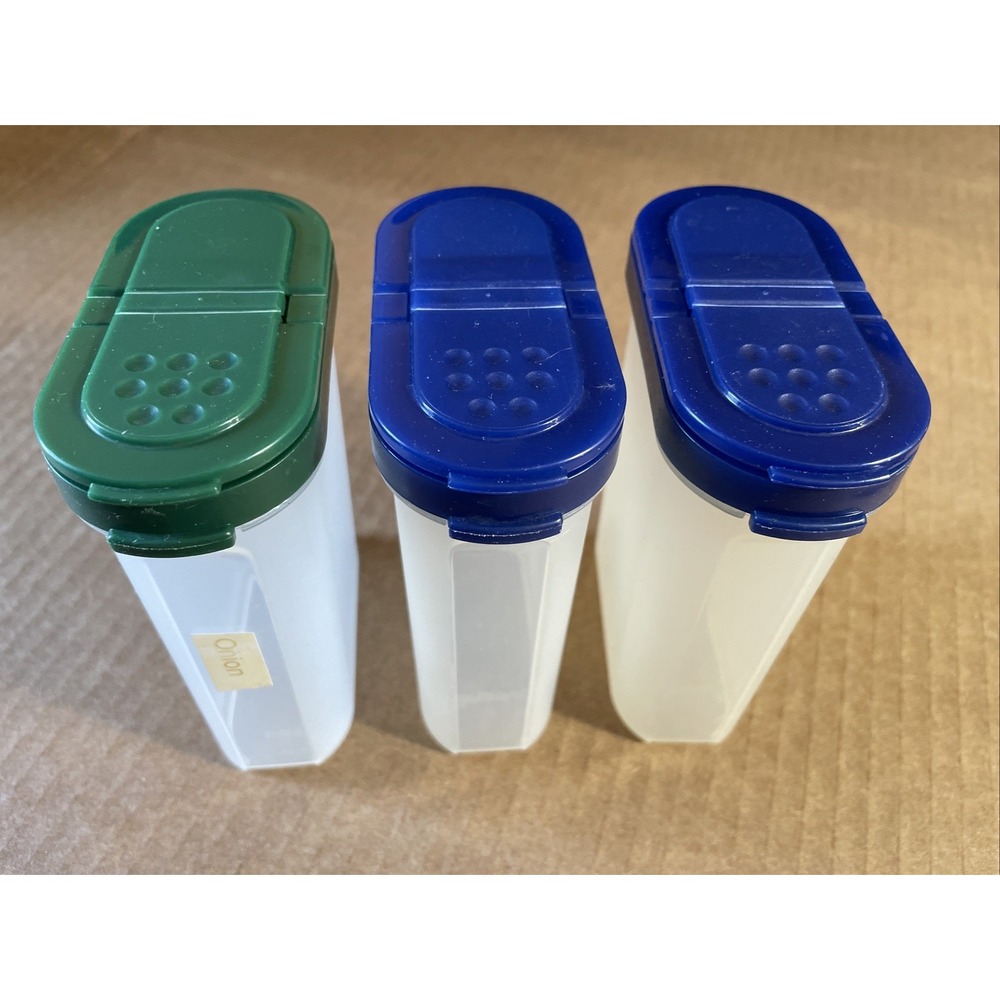 3 Tupperware # 1846 Modular Mates Spice Shaker Container Large (1 Green, 2 Blue)